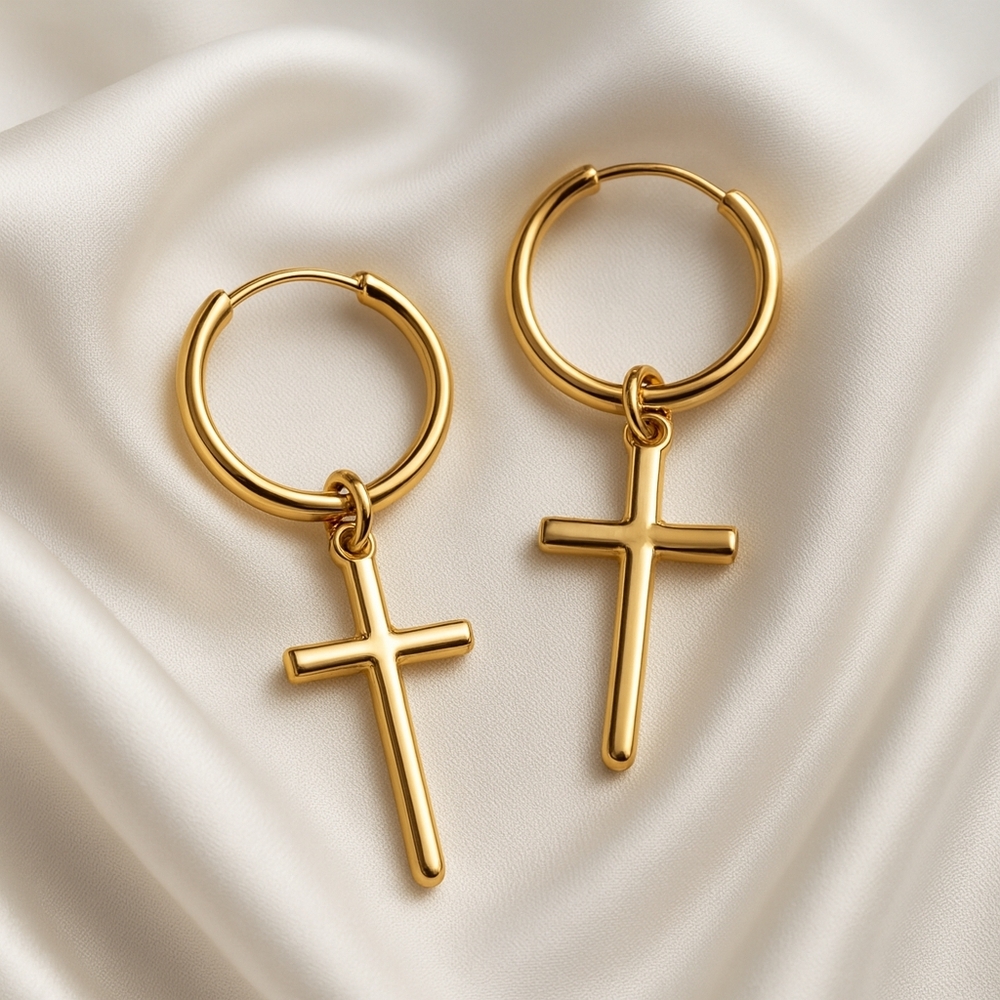 Urban Outfitters Cross Drop Hoop Earrings – Gold-Tone Women’s Trend Jewelry
